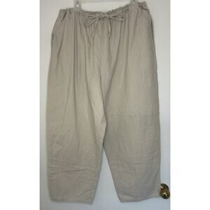 QUACKER FACTORY Beige Solid Cotton Linen Cropped Pants Drawstring Womens 2X